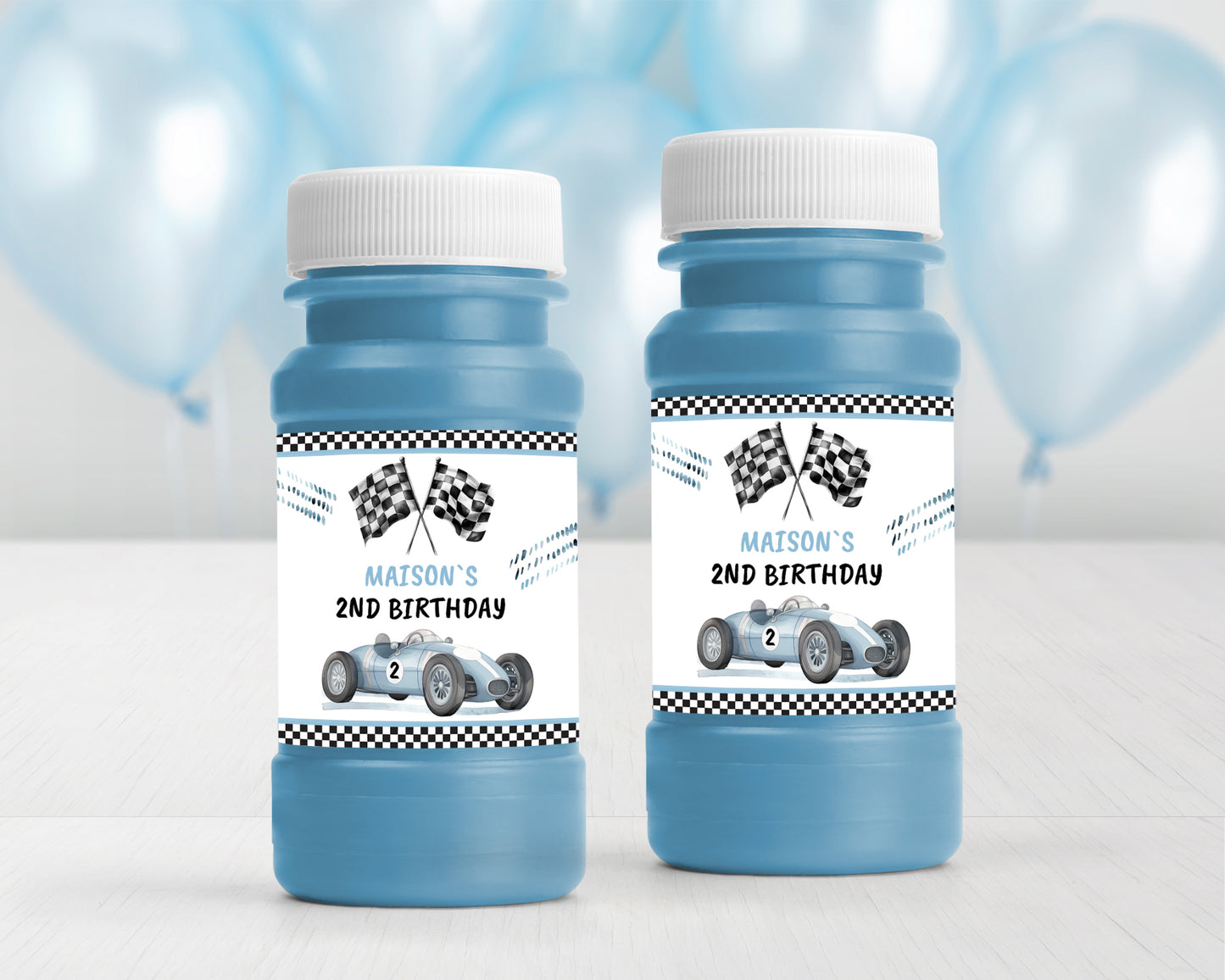 Personalized Race Car 4oz Bubble labels - 12 Ct