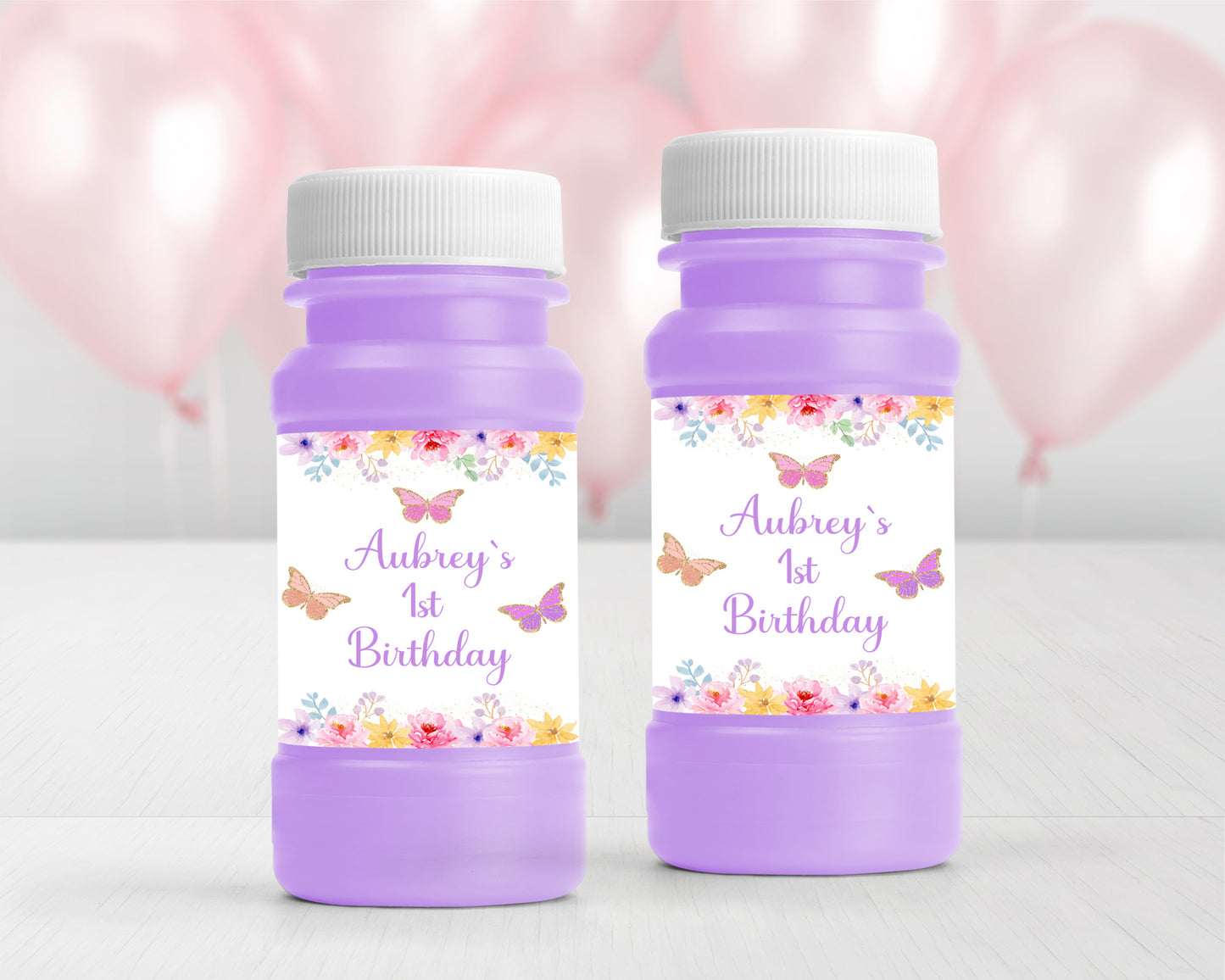 Personalized Butterfly 4oz Bubble labels - 12 Ct