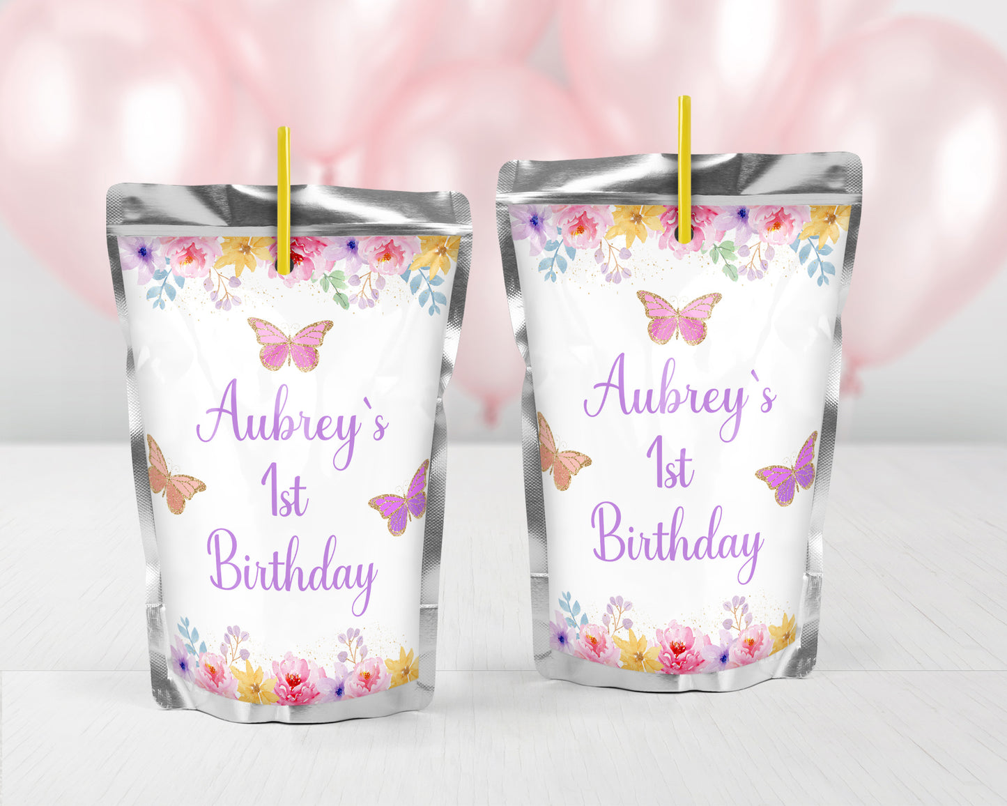 Personalized Butterfly Juice Pouch Stickers - 12 Ct