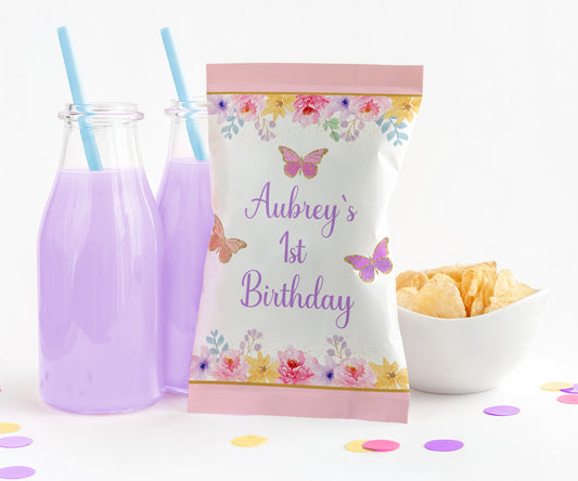 Personalized Butterfly Potato Chip Bag Wrappers - 12 Ct