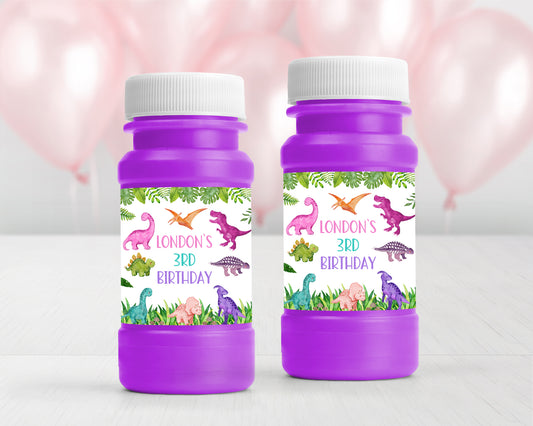 Personalized Girl Dinosaur 4oz Bubble labels - 12 Ct