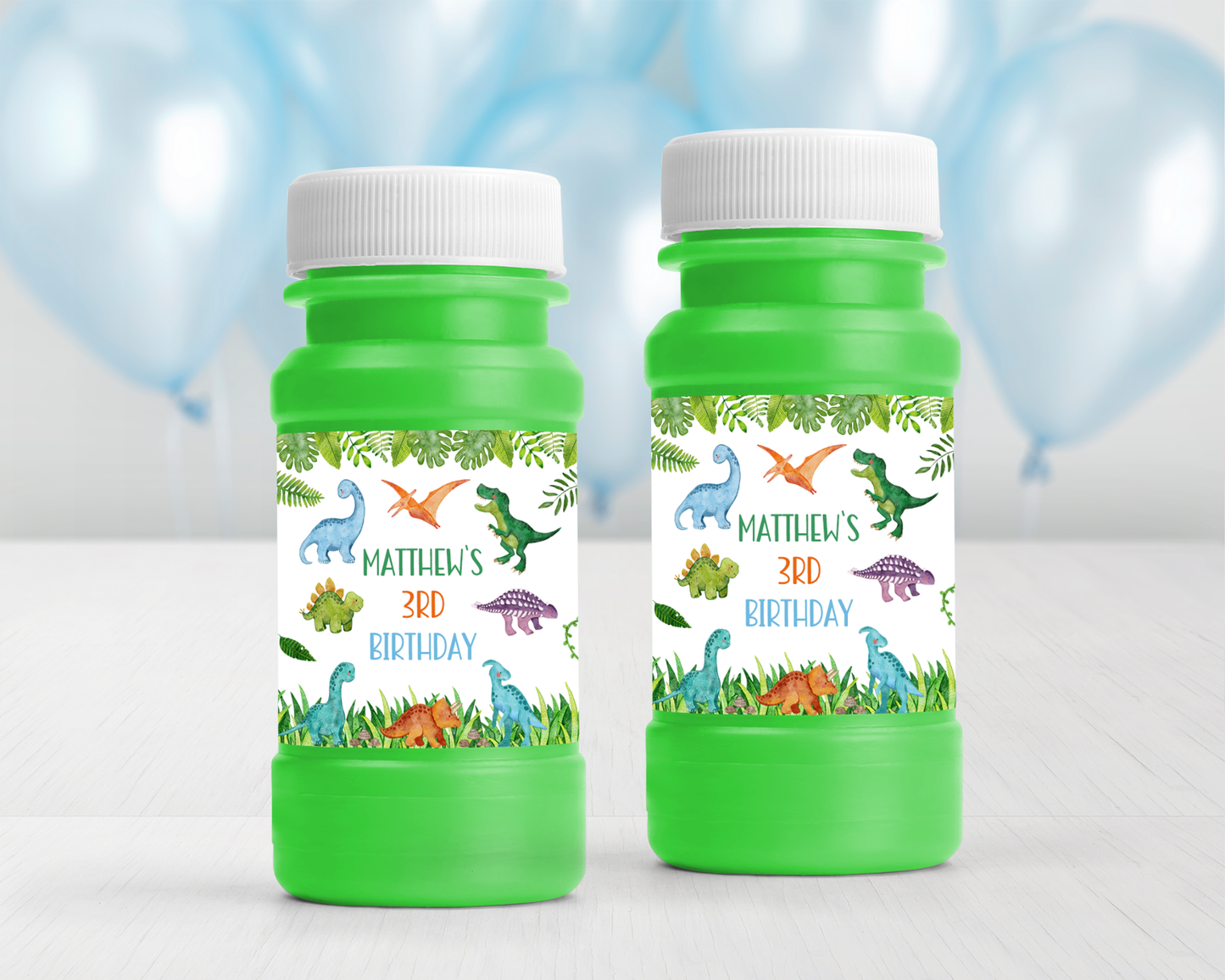 Personalized Dinosaur 4oz Bubble labels - 12 Ct