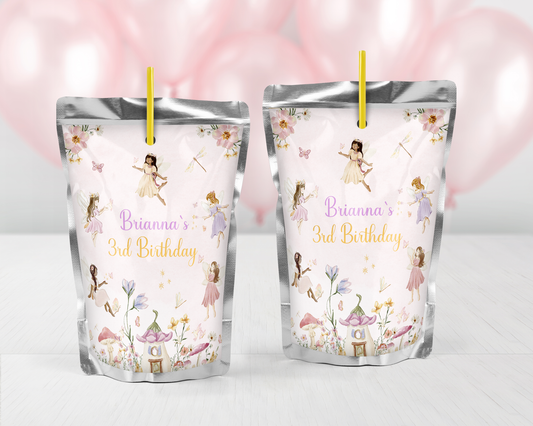 Personalized Fairy Garden Juice Pouch Stickers - 12 Ct