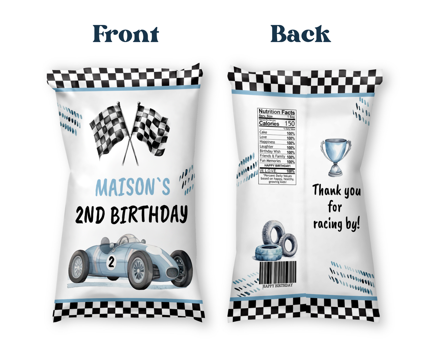 Race Car Potato Chip Bag Wrappers - 12 Ct