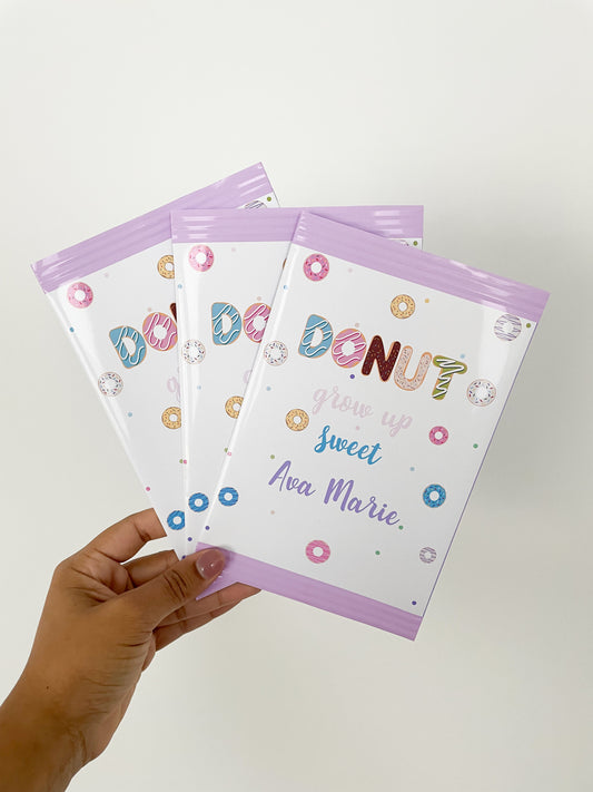 Personalized Donut Grow Up Potato Chip Bag Wrappers - 12 Ct