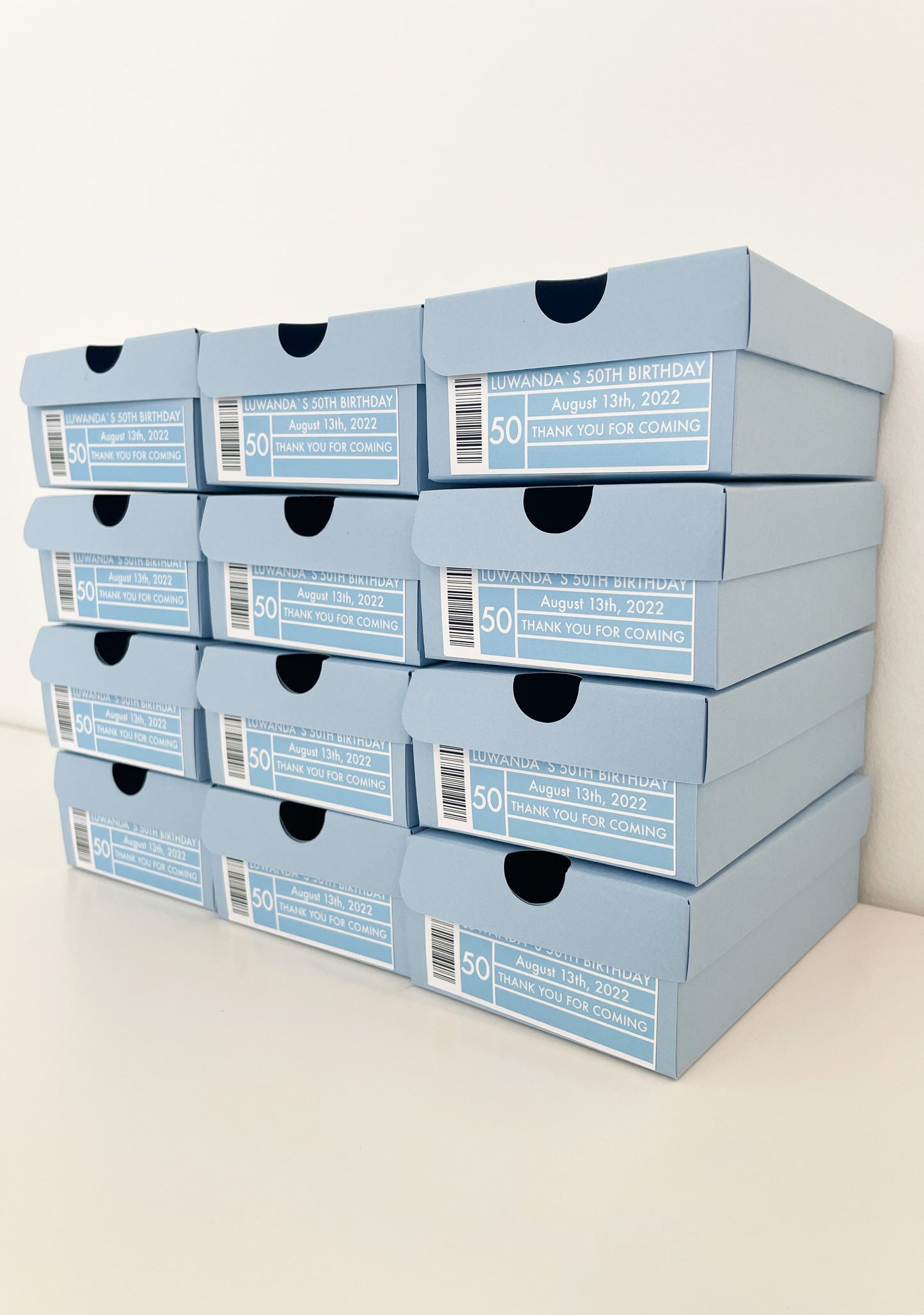 Personalized Light Blue Mini Sneaker Favor Boxes