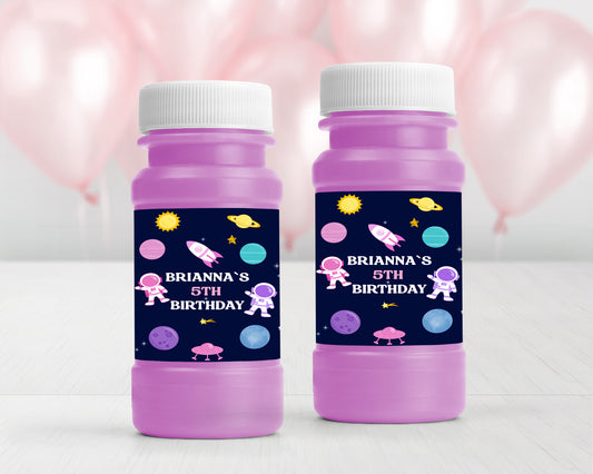 Personalized Girls Outer Space 4oz Bubble labels - 12 Ct