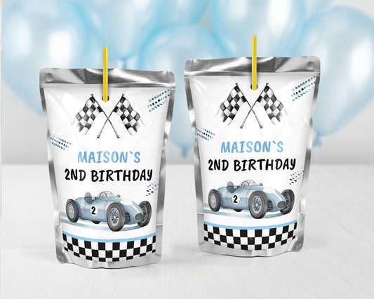 Personalized Race Car Juice Pouch Stickers - 12 Ct