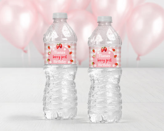 Personalized Strawberry Water Bottle labels - 12 Ct