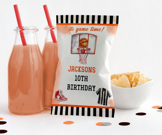 Personalized Basketball Theme Potato Chip Bag Wrappers - 12 Ct