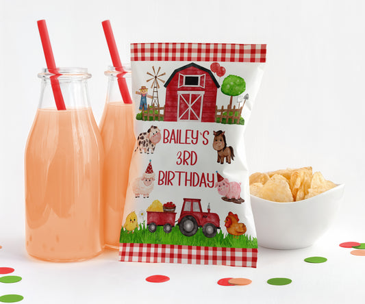 Personalized Farm Animals Theme Potato Chip Bag Wrappers - 12 Ct