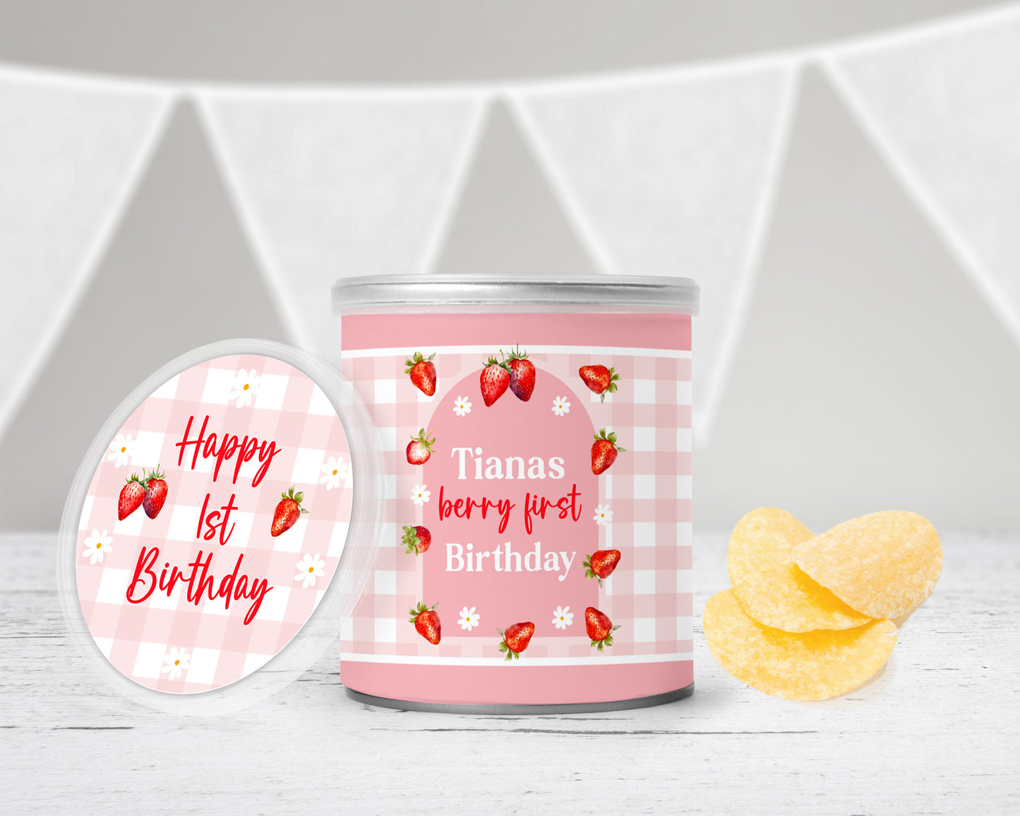 Personalized Strawberry Theme Potato Chip Stack Labels 1.4 oz - 12 Ct