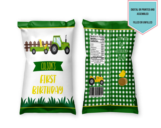 Personalized Tractor Potato Chip Bag Wrappers - 12 Ct