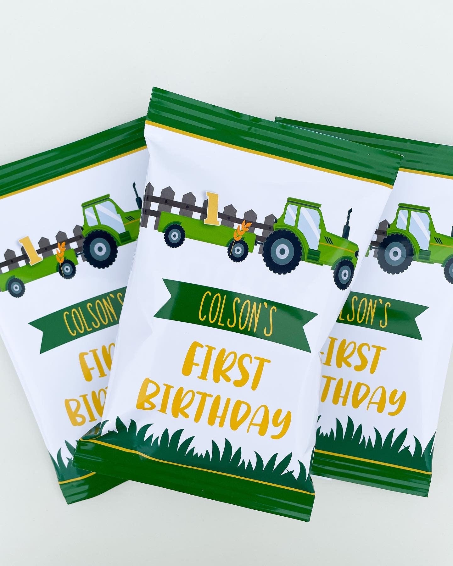 Personalized Tractor Potato Chip Bag Wrappers - 12 Ct